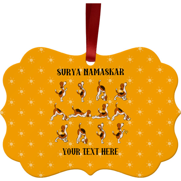 Custom Yoga Dogs Sun Salutations Metal Frame Ornament - Double Sided w/ Name or Text