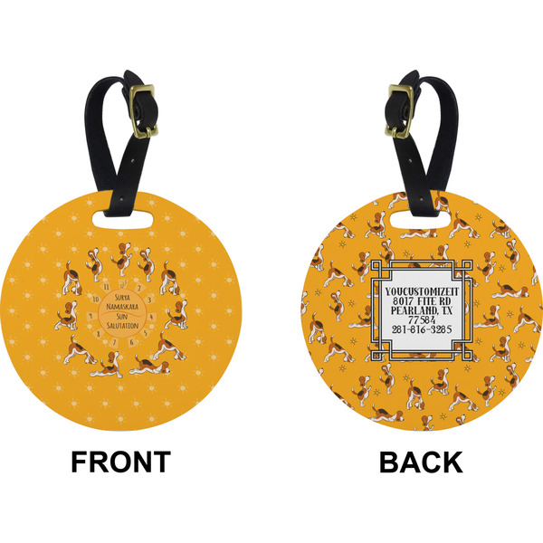 Yoga Dogs Sun Salutations Circle Luggage Tag (Front + Back)
