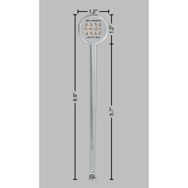 Yoga Dogs Sun Salutations Clear Plastic 7" Stir Stick - Round - Dimensions