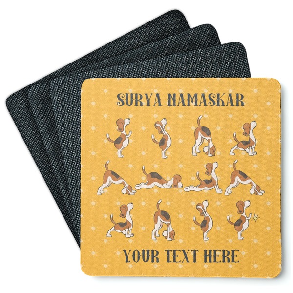 Custom Yoga Dogs Sun Salutations Square Rubber Backed Coasters - Set of 4 (Personalized)