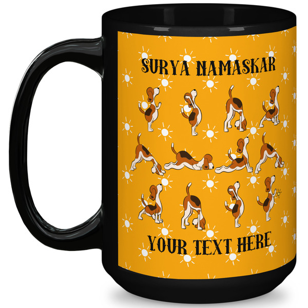Custom Yoga Dogs Sun Salutations 15 Oz Coffee Mug - Black (Personalized)