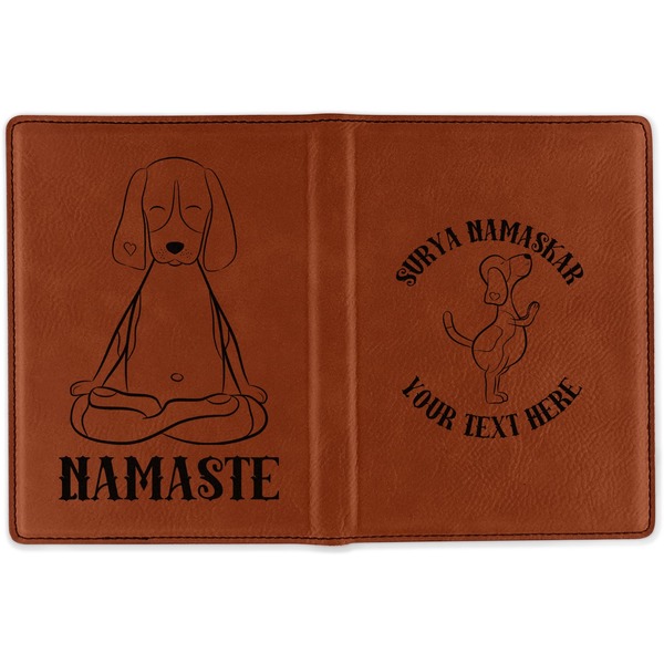 Yoga Dogs Sun Salutations Cognac Leather Passport Holder Outside Double Sided - Apvl