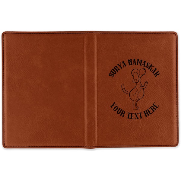 Yoga Dogs Sun Salutations Cognac Leather Passport Holder Outside Single Sided - Apvl