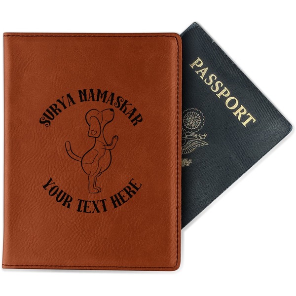 Custom Yoga Dogs Sun Salutations Passport Holder - Faux Leather (Personalized)