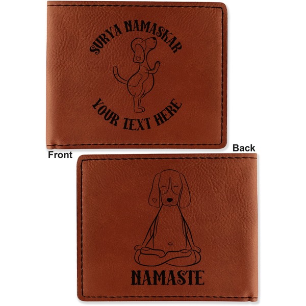 Yoga Dogs Sun Salutations Cognac Leatherette Bifold Wallets - Front and Back
