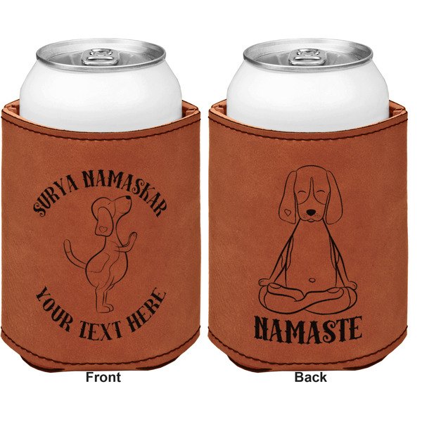 Yoga Dogs Sun Salutations Cognac Leatherette Can Sleeve - Double Sided Front and Back