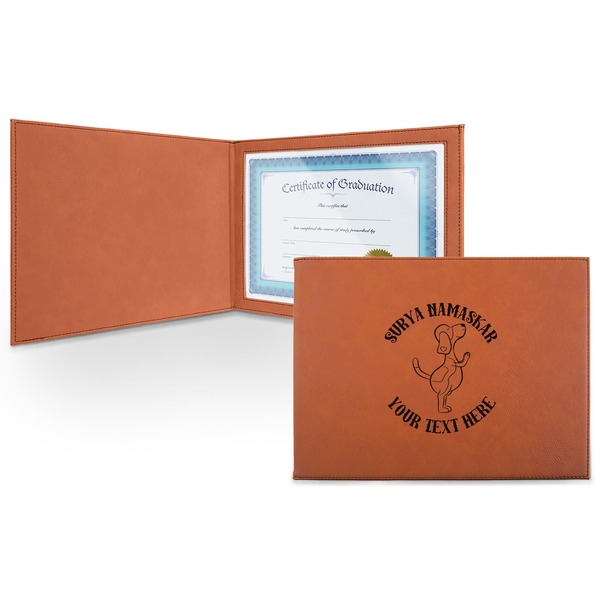 Custom Yoga Dogs Sun Salutations Leatherette Certificate Holder - Front (Personalized)