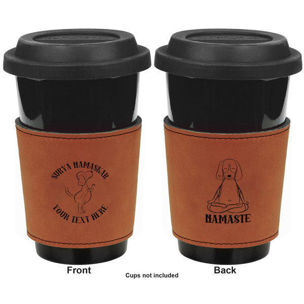Yoga Dogs Sun Salutations Cognac Leatherette Mug Sleeve - Double Sided Apvl