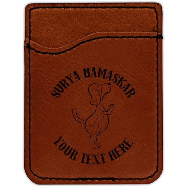 Yoga Dogs Sun Salutations Cognac Leatherette Phone Wallet close up