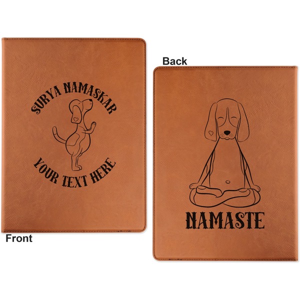 Yoga Dogs Sun Salutations Cognac Leatherette Portfolios with Notepad - Large - Double Sided - Apvl
