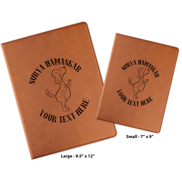 Yoga Dogs Sun Salutations Cognac Leatherette Portfolios with Notepad - Compare Sizes