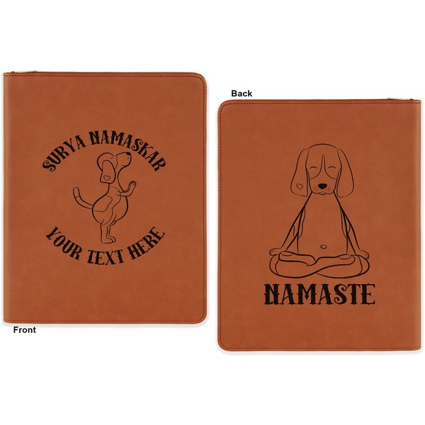 Yoga Dogs Sun Salutations Cognac Leatherette Zipper Portfolios with Notepad - Double Sided - Apvl