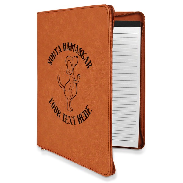 Custom Yoga Dogs Sun Salutations Leatherette Zipper Portfolio with Notepad - Single Sided (Personalized)