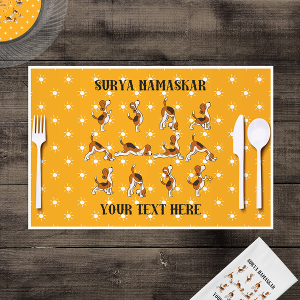 Yoga Dogs Sun Salutations Disposable Paper Placemat - In Context
