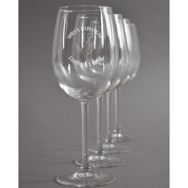 Custom Yoga Dogs Sun Salutations Wine Glasses (Set of 4) (Personalized)