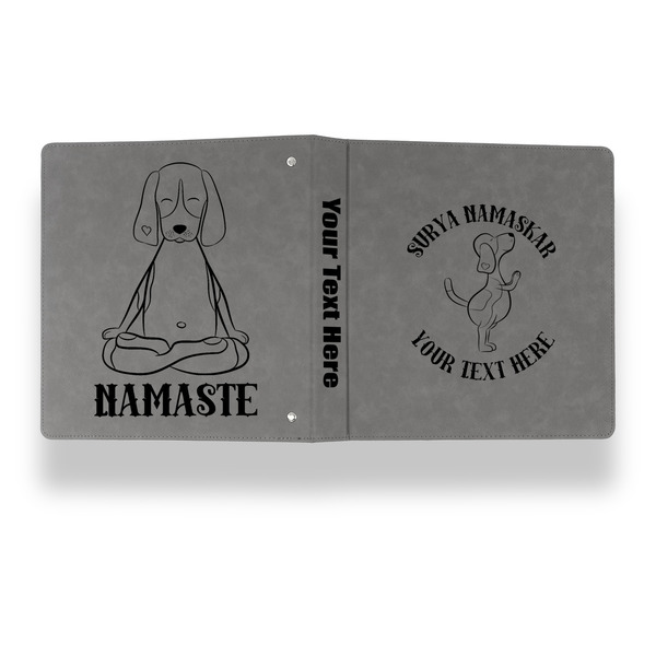 Yoga Dogs Sun Salutations Leather Binder - 1" - Grey - Back Spine Front View