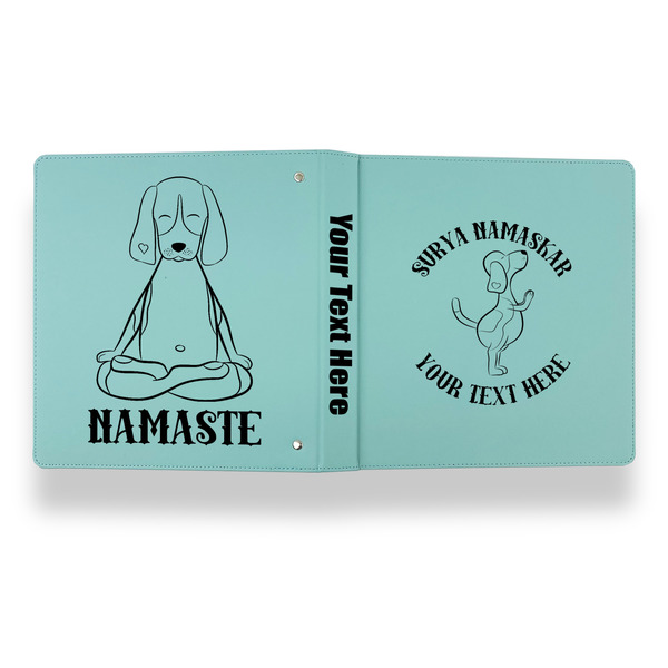 Yoga Dogs Sun Salutations Leather Binder - 1" - Teal - Back Spine Front View