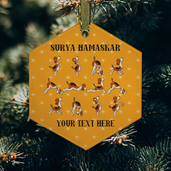 Yoga Dogs Sun Salutations Frosted Glass Ornament - Hexagon (Lifestyle)