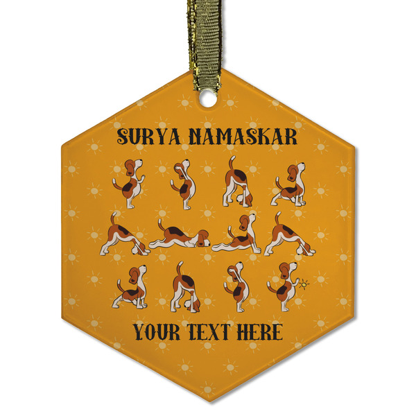 Yoga Dogs Sun Salutations Frosted Glass Ornament - Hexagon