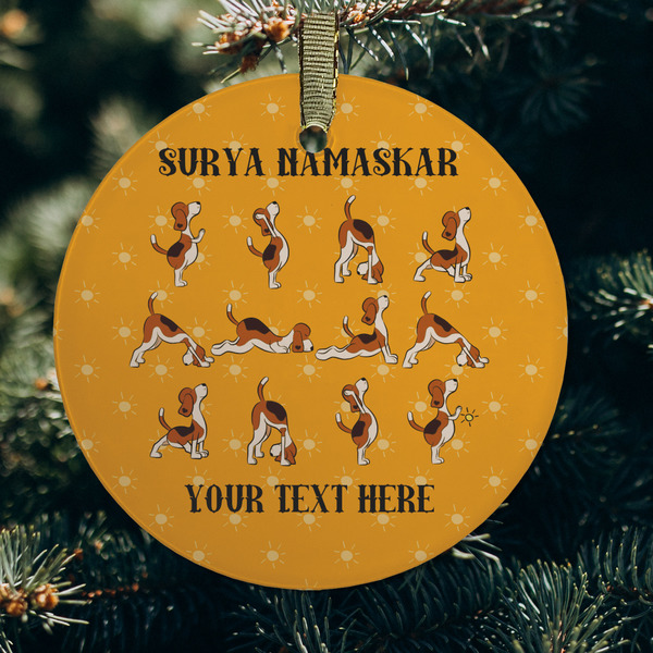 Yoga Dogs Sun Salutations Frosted Glass Ornament - Round (Lifestyle)