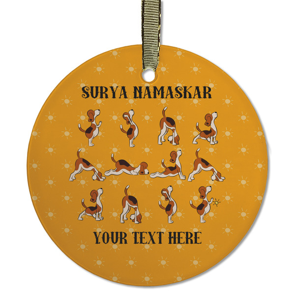 Custom Yoga Dogs Sun Salutations Flat Glass Ornament - Round w/ Name or Text