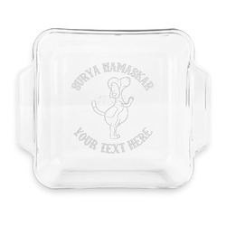 Yoga Dogs Sun Salutations Glass Cake Dish with Truefit Lid - 8in x 8in (Personalized)