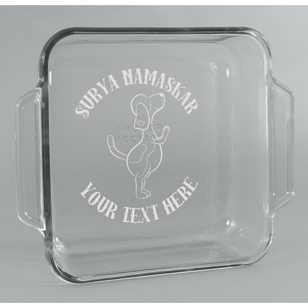 Custom Yoga Dogs Sun Salutations Glass Cake Dish - 8in x 8in (Personalized)