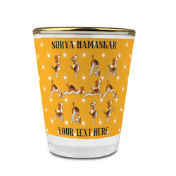 Yoga Dogs Sun Salutations Glass Shot Glass - 1.5 oz - with Gold Rim - Set of 4 (Personalized)