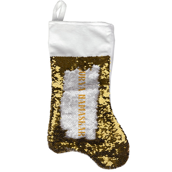 Custom Yoga Dogs Sun Salutations Reversible Sequin Stocking - Gold (Personalized)