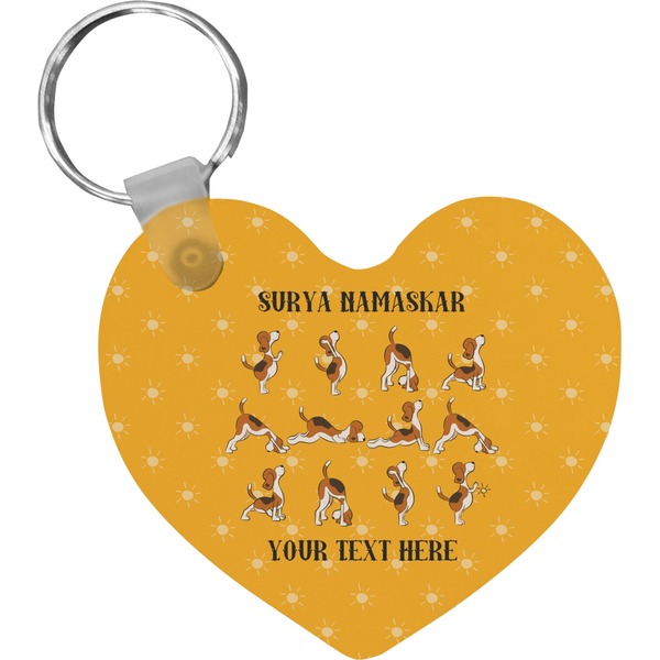 Custom Yoga Dogs Sun Salutations Heart Plastic Keychain w/ Name or Text