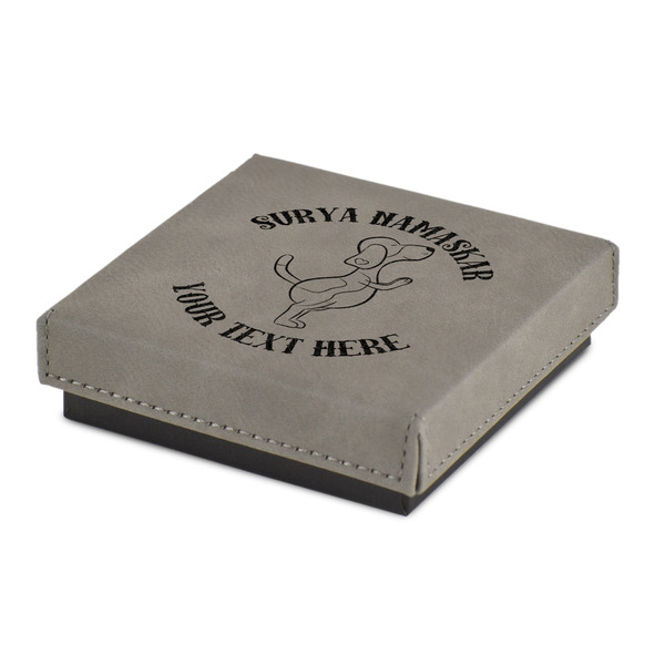 Custom Yoga Dogs Sun Salutations Jewelry Gift Box - Engraved Leather Lid (Personalized)