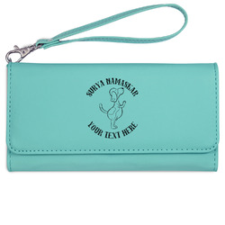Yoga Dogs Sun Salutations Ladies Leatherette Wallet - Laser Engraved- Teal (Personalized)