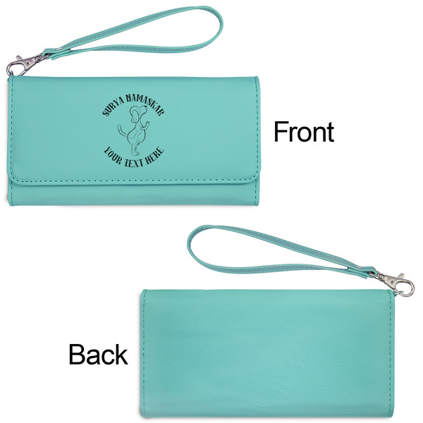 Yoga Dogs Sun Salutations Ladies Wallets - Faux Leather - Teal - Front & Back View