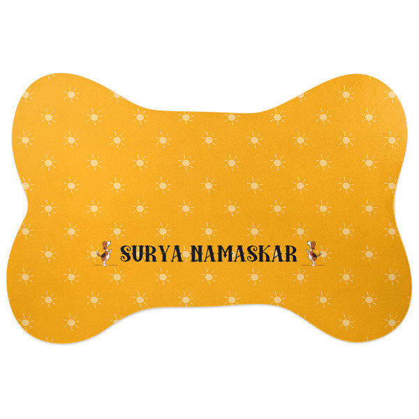 Custom Yoga Dogs Sun Salutations Bone Shaped Dog Food Mat (Large) (Personalized)