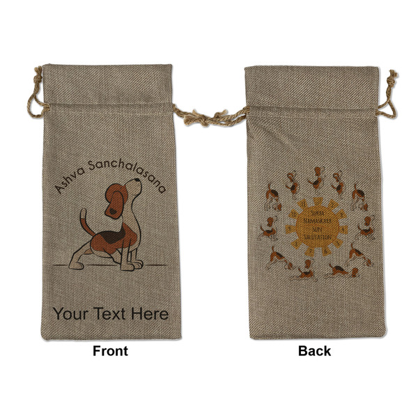 Custom Yoga Dogs Sun Salutations Large Burlap Gift Bag - Front & Back (Personalized)