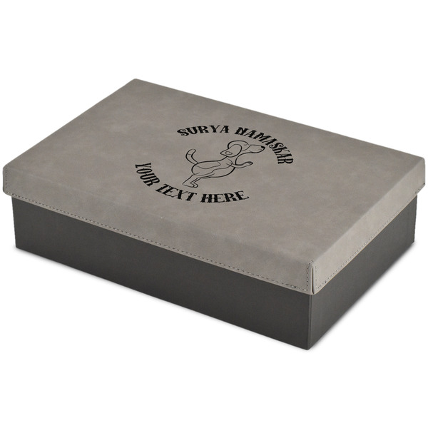 Custom Yoga Dogs Sun Salutations Large Gift Box w/ Engraved Leather Lid (Personalized)