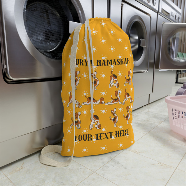 Yoga Dogs Sun Salutations Large Laundry Bag - In Context