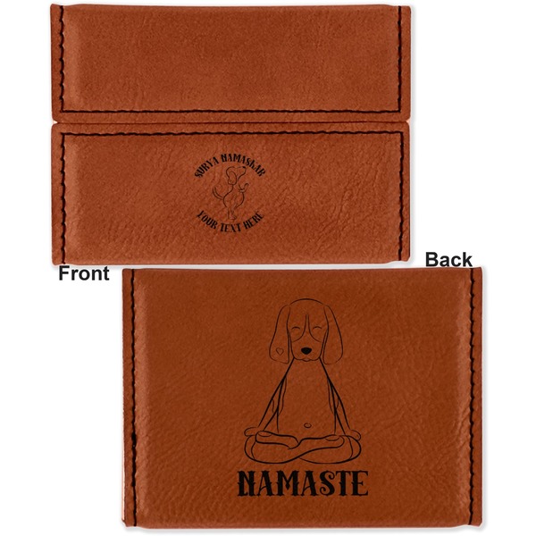 Yoga Dogs Sun Salutations Leather Business Card Holder - Front Back