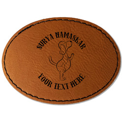 Yoga Dogs Sun Salutations Faux Leather Iron On Patch - Oval (Personalized)