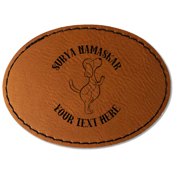 Custom Yoga Dogs Sun Salutations Faux Leather Iron On Patch - Oval (Personalized)