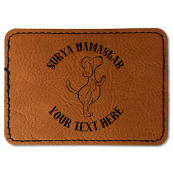 Yoga Dogs Sun Salutations Faux Leather Iron On Patch - Rectangle (Personalized)