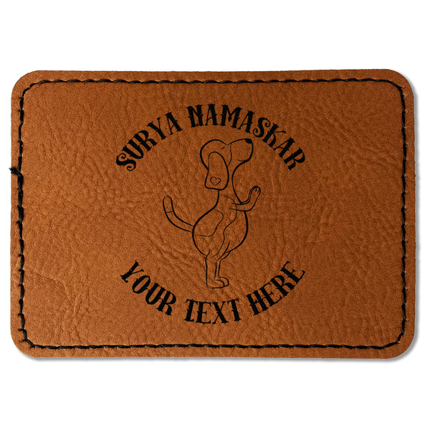 Custom Yoga Dogs Sun Salutations Faux Leather Iron On Patch - Rectangle (Personalized)