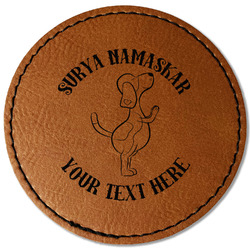 Yoga Dogs Sun Salutations Faux Leather Iron On Patch - Round (Personalized)