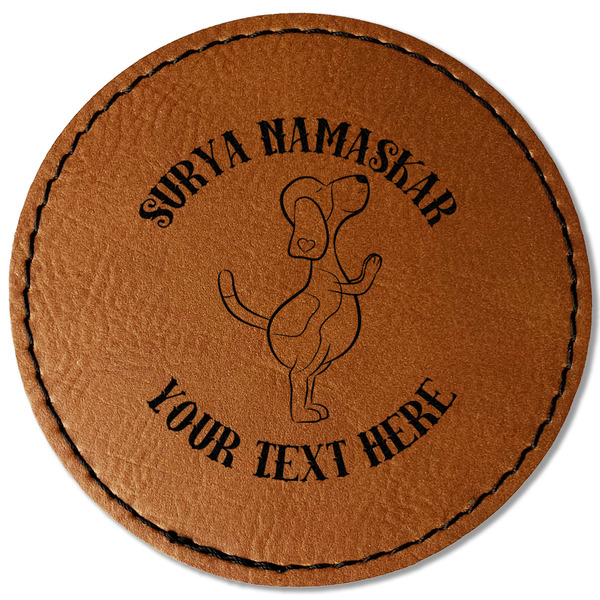 Custom Yoga Dogs Sun Salutations Faux Leather Iron On Patch - Round (Personalized)