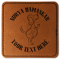 Yoga Dogs Sun Salutations Faux Leather Iron On Patch - Square (Personalized)