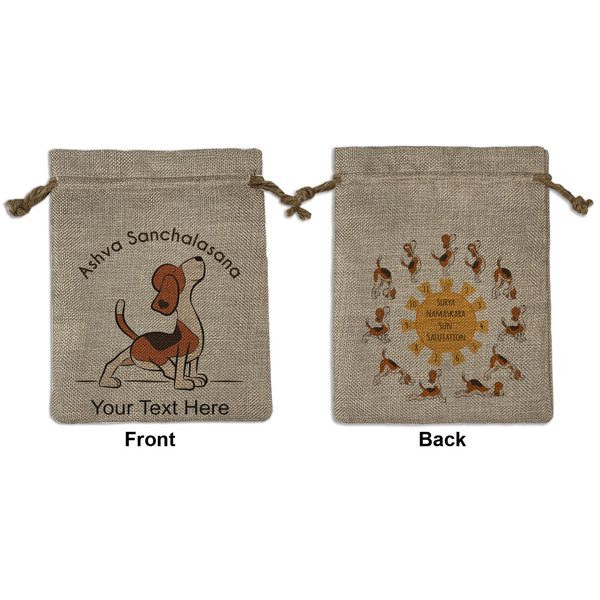 Custom Yoga Dogs Sun Salutations Medium Burlap Gift Bag - Front & Back (Personalized)