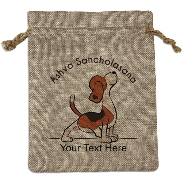 Custom Yoga Dogs Sun Salutations Medium Burlap Gift Bag - Front (Personalized)
