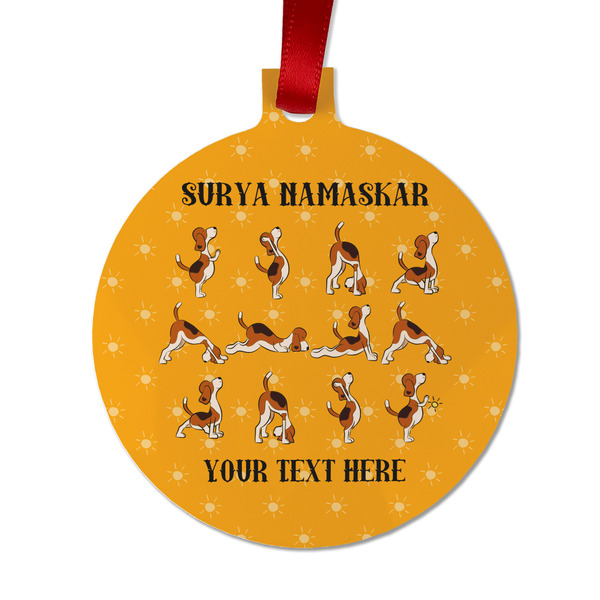 Custom Yoga Dogs Sun Salutations Metal Ball Ornament - Double Sided w/ Name or Text