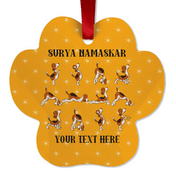 Yoga Dogs Sun Salutations Metal Paw Ornament - Double Sided w/ Name or Text