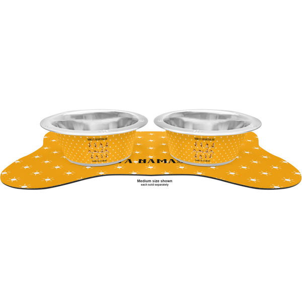 Yoga Dogs Sun Salutations Metal Pet Bowls - On Dog Bone Shaped Mat